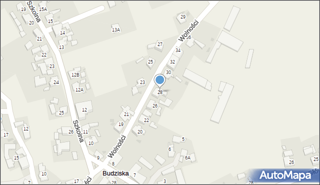 Budziska, Wolności, 28, mapa Budziska