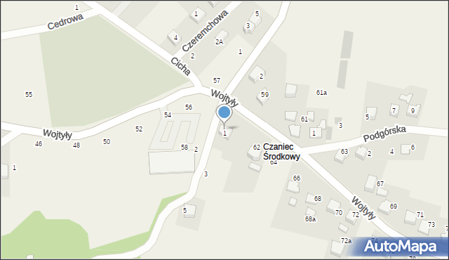Czaniec, Wojtyły Karola, kard., 60, mapa Czaniec