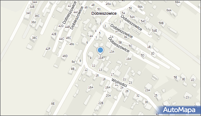 Dobieszowice, Wolności, 11A, mapa Dobieszowice