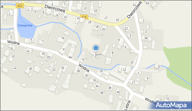 Dziergowice, Wodna, 13, mapa Dziergowice