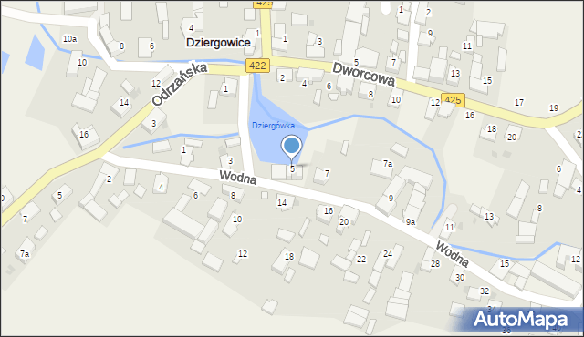 Dziergowice, Wodna, 5, mapa Dziergowice