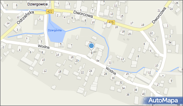 Dziergowice, Wodna, 9, mapa Dziergowice