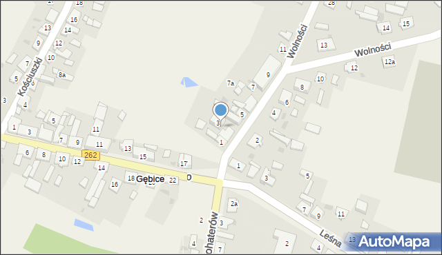 Gębice, Wolności, 3a, mapa Gębice