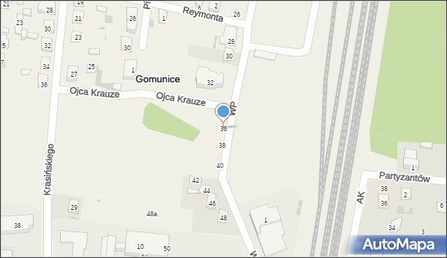 Gomunice, Wojska Polskiego, 36, mapa Gomunice