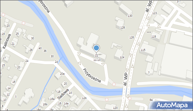 Kalisz, Wodna, 11, mapa Kalisza