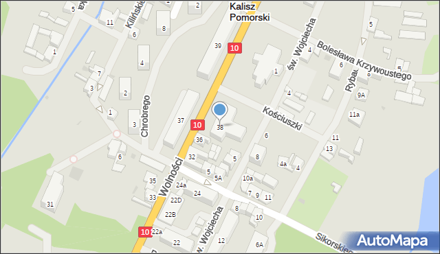 Kalisz Pomorski, Wolności, 38, mapa Kalisz Pomorski