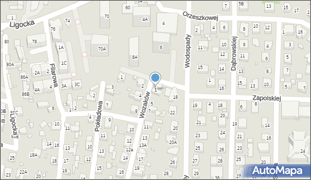 Katowice, Wozaków, 1, mapa Katowic