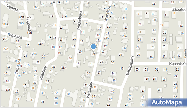 Katowice, Wozaków, 16, mapa Katowic