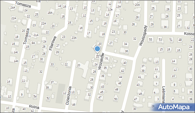 Katowice, Wozaków, 22, mapa Katowic