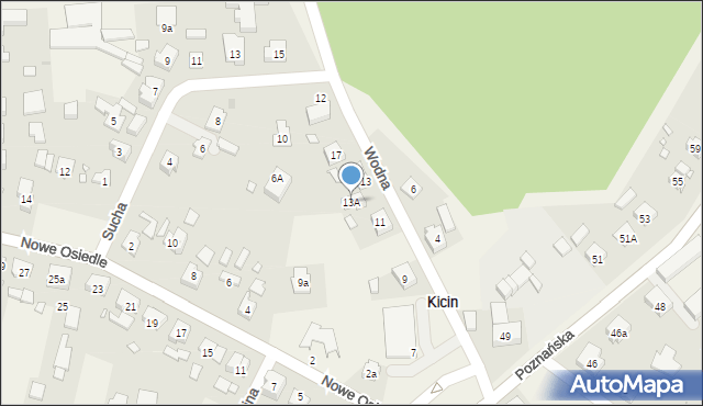 Kicin, Wodna, 13A, mapa Kicin