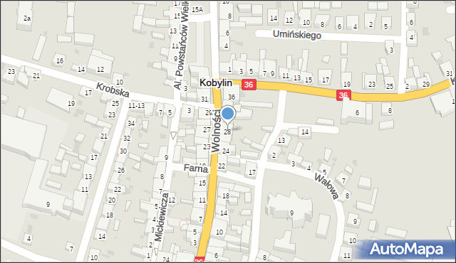 Kobylin, Wolności, 28, mapa Kobylin