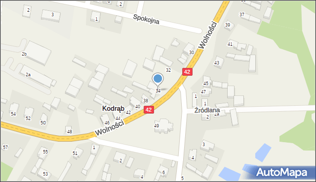 Kodrąb, Wolności, 34, mapa Kodrąb