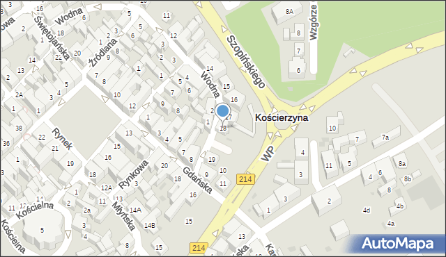 Kościerzyna, Wodna, 18, mapa Kościerzyna