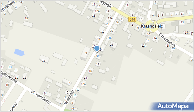 Krasnosielc, Wolności, 20, mapa Krasnosielc