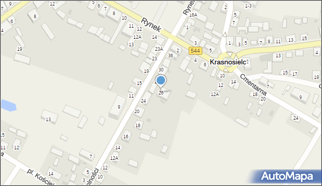 Krasnosielc, Wolności, 26, mapa Krasnosielc