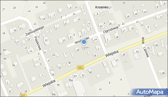 Krosinko, Wodziczki, 3, mapa Krosinko