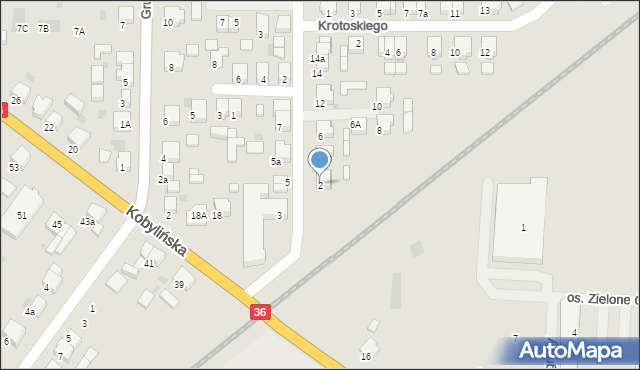 Krotoszyn, Wojciechowskiego, 2, mapa Krotoszyna