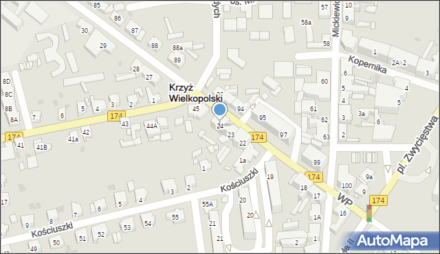 Krzyż Wielkopolski, Wojska Polskiego, 24, mapa Krzyż Wielkopolski