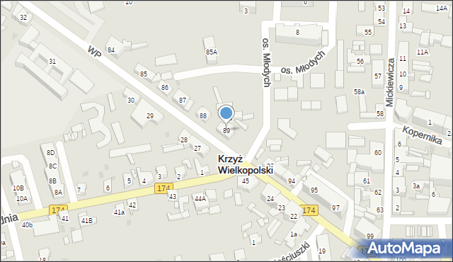 Krzyż Wielkopolski, Wojska Polskiego, 89, mapa Krzyż Wielkopolski