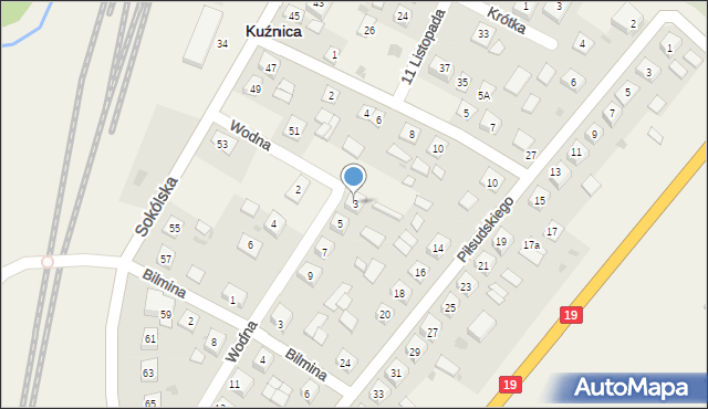 Kuźnica, Wodna, 3, mapa Kuźnica