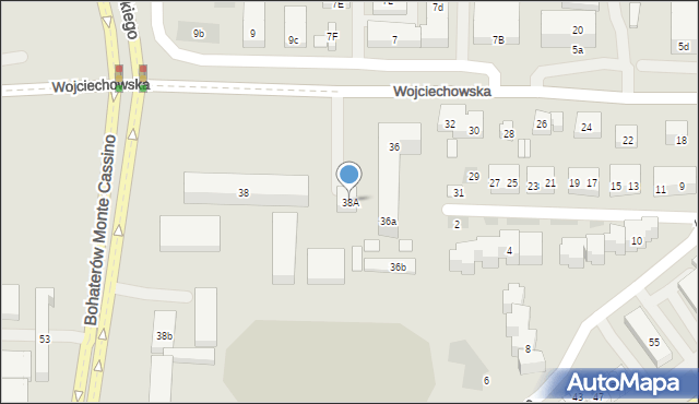 Lublin, Wojciechowska, 38A, mapa Lublina