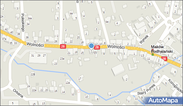 Maków Podhalański, Wolności, 13a, mapa Maków Podhalański