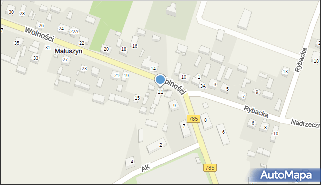 Maluszyn, Wolności, 11, mapa Maluszyn