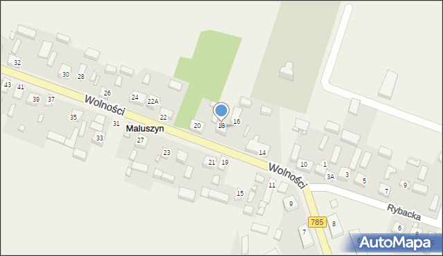 Maluszyn, Wolności, 18, mapa Maluszyn