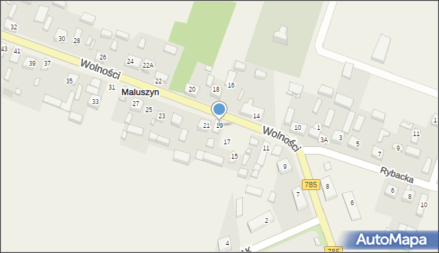 Maluszyn, Wolności, 19, mapa Maluszyn