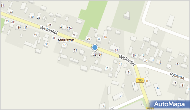 Maluszyn, Wolności, 21, mapa Maluszyn