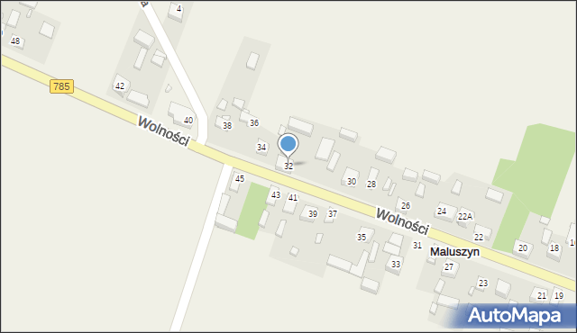 Maluszyn, Wolności, 32, mapa Maluszyn