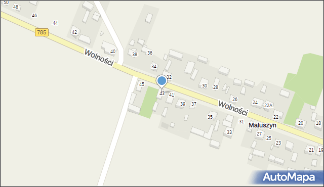 Maluszyn, Wolności, 43, mapa Maluszyn