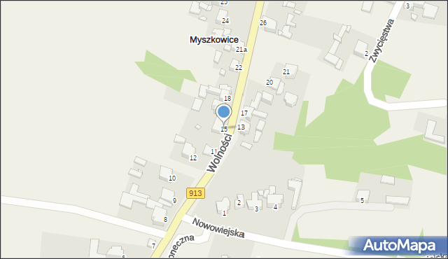 Myszkowice, Wolności, 15, mapa Myszkowice