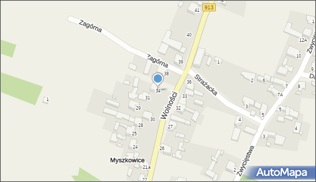 Myszkowice, Wolności, 34, mapa Myszkowice