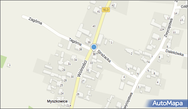 Myszkowice, Wolności, 36, mapa Myszkowice