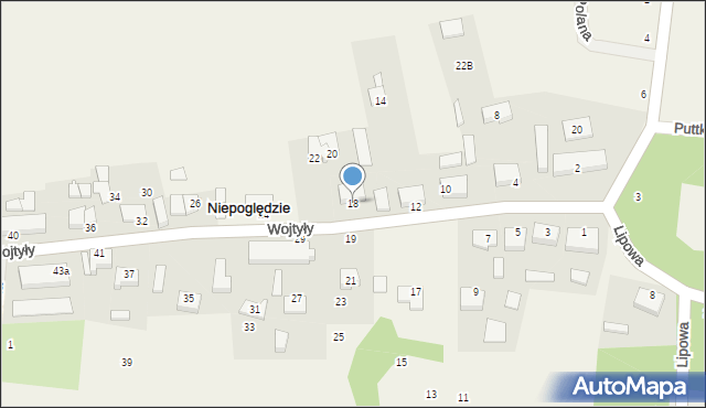 Niepoględzie, Wojtyły Karola, 18, mapa Niepoględzie