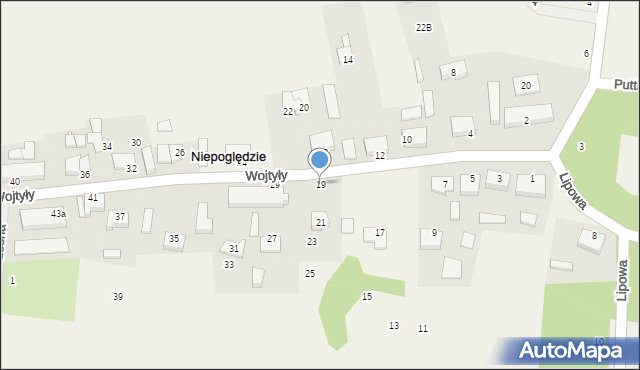 Niepoględzie, Wojtyły Karola, 19, mapa Niepoględzie