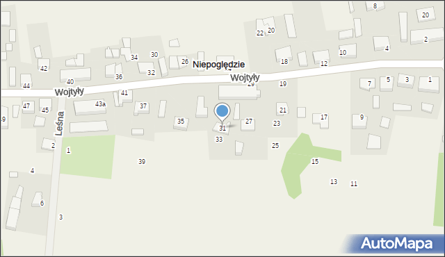 Niepoględzie, Wojtyły Karola, 31, mapa Niepoględzie