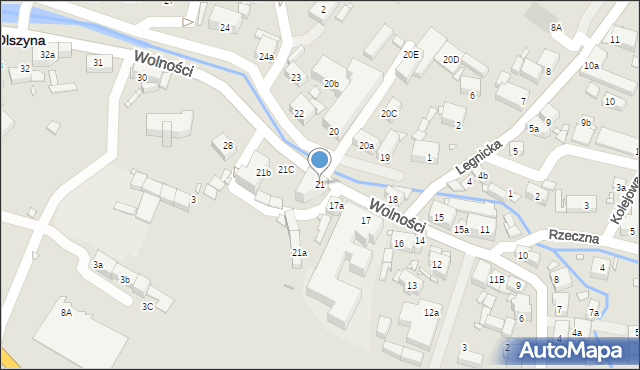 Olszyna, Wolności, 21, mapa Olszyna