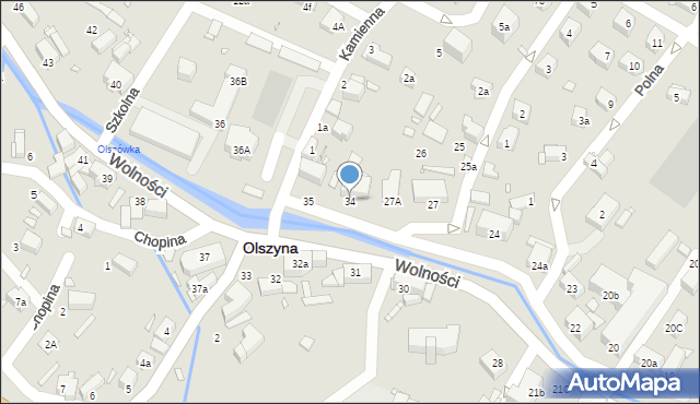 Olszyna, Wolności, 34, mapa Olszyna