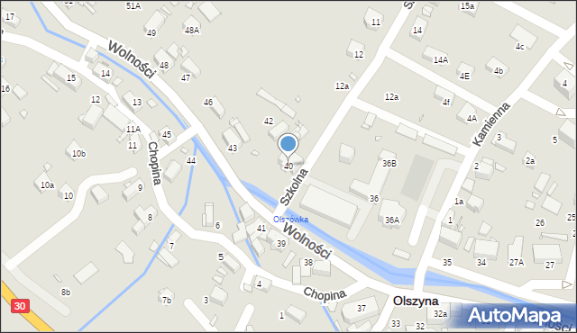 Olszyna, Wolności, 40, mapa Olszyna