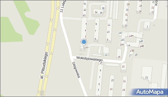 Polkowice, Wołodyjowskiego Michała, 1, mapa Polkowice