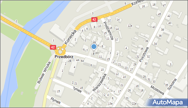 Przedbórz, Wodna, 8a, mapa Przedbórz