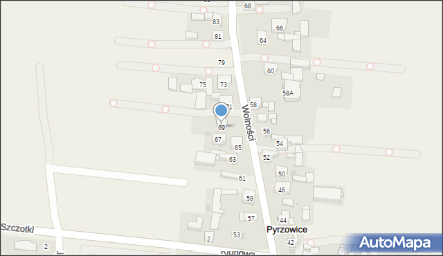 Pyrzowice, Wolności, 69, mapa Pyrzowice