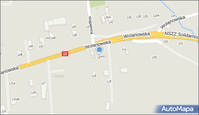 Radom, Wolanowska, 117, mapa Radomia