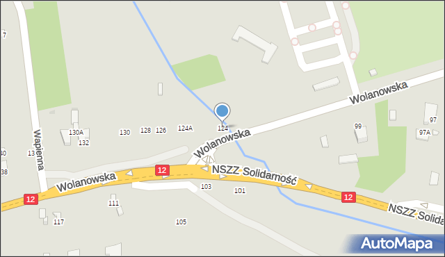 Radom, Wolanowska, 124, mapa Radomia