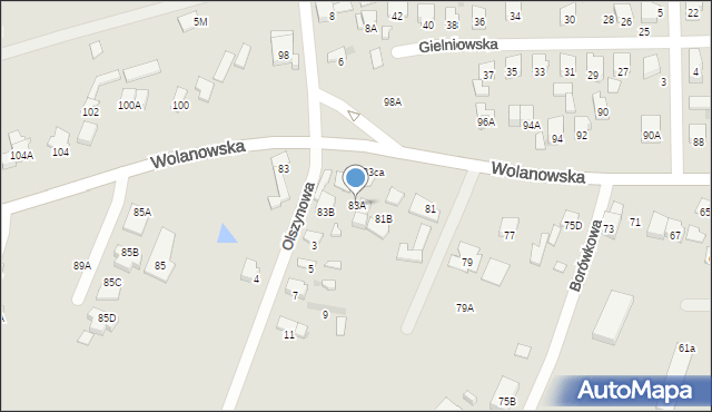 Radom, Wolanowska, 83A, mapa Radomia
