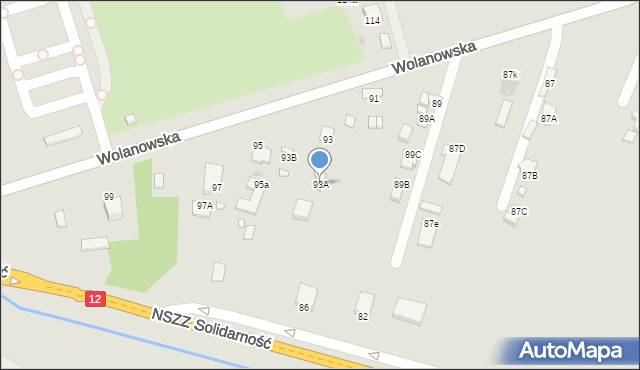 Radom, Wolanowska, 93A, mapa Radomia