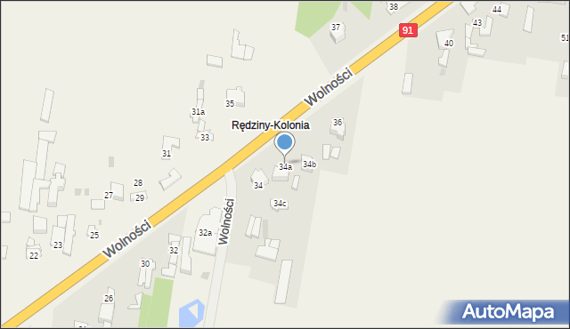 Rędziny, Wolności, 34a, mapa Rędziny