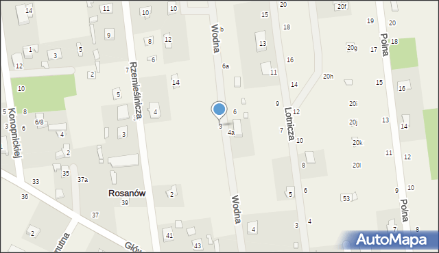 Rosanów, Wodna, 3, mapa Rosanów